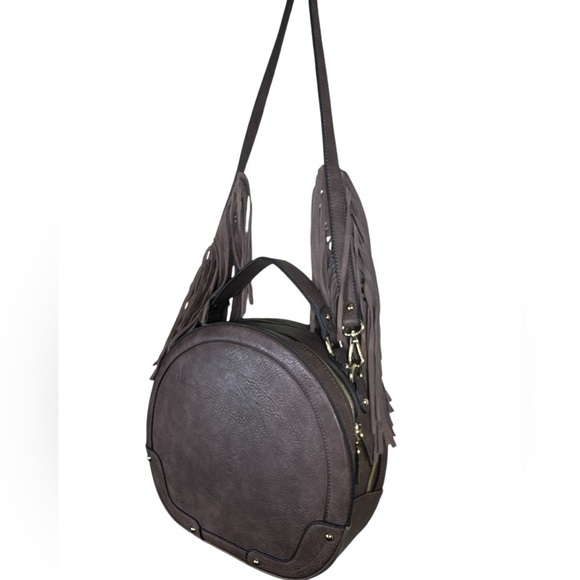 VERSONA WESTERN BROWN ROUND SHOULDER BAG With Fringe on the detachable Strap NWT - Picture 5 of 9